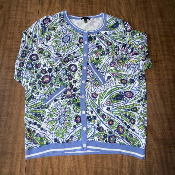 Talbots Womens Floral Paisley Cardigan Sweater Size Large Petite Classic Preppy - Picture 1 of 6